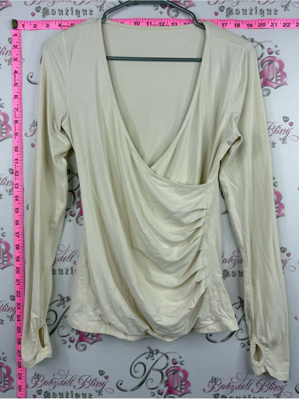 lululemon athletica wrap top thumb holes soft Cream Wrap-Style Long Sleeve Top